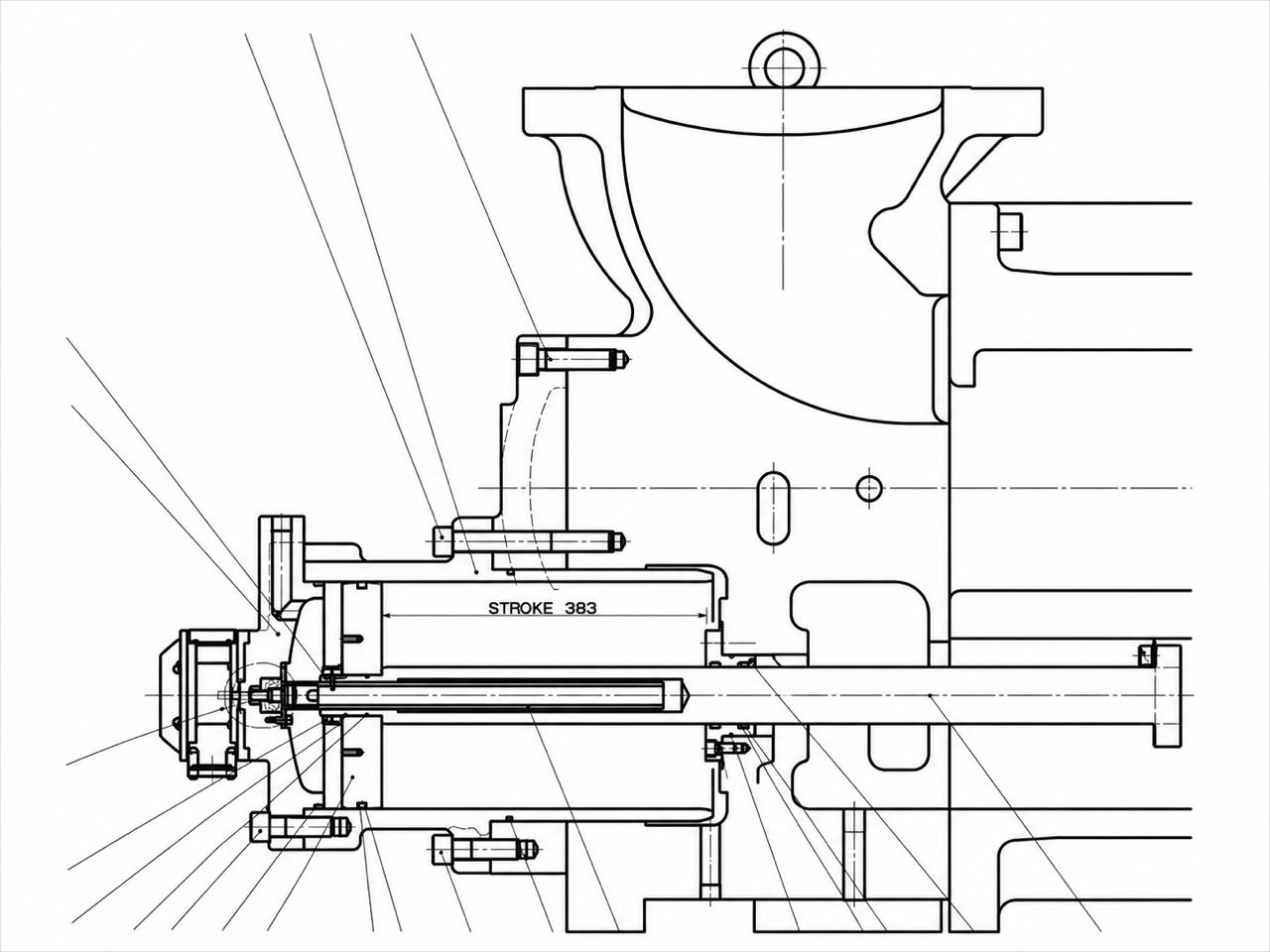 Compressor Mayekawa (MYCOM) 400XLUD-M — cross-section engineering drawing, stroke 383